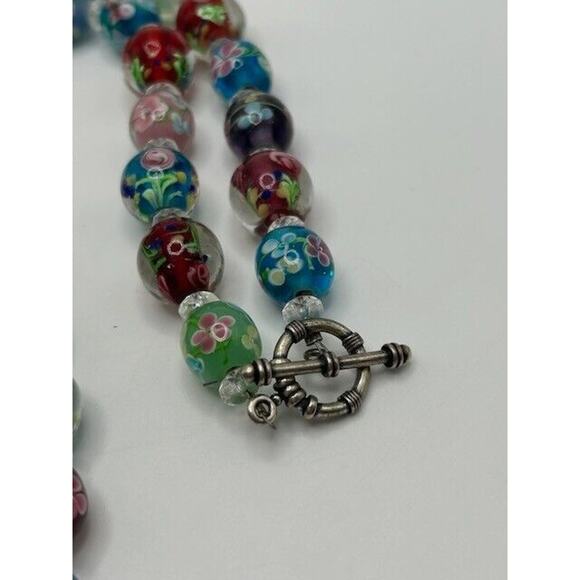 Multicolor Floral Glass Beaded Necklace Toggle Closure 24" - Picture 4 of 12